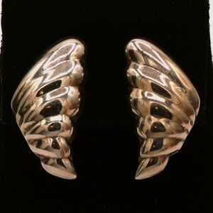 Vintage Sterling Silver Modernist Holloware Ribbed Tornado Shaped Stud Earrings